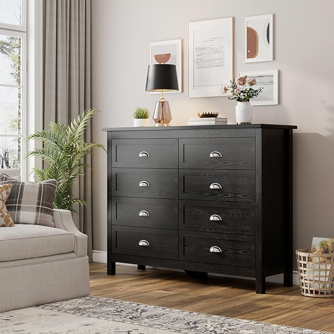 Wananlanen® Farmhouse Dresser for Bedroom, Antique Double Dresser & Chest of Drawer with Vintage Handle and Storage, Wooden Tall Rustic Organizer for Bedroom