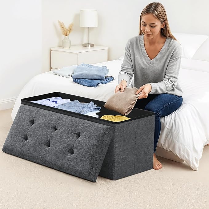 Storage Ottoman Bench, 30 Inch Ottoman Foot Rest, End of Bed Bench, Storage Chest, Load 700 lb, for Living Room, Bedroom, Entryway, Gray