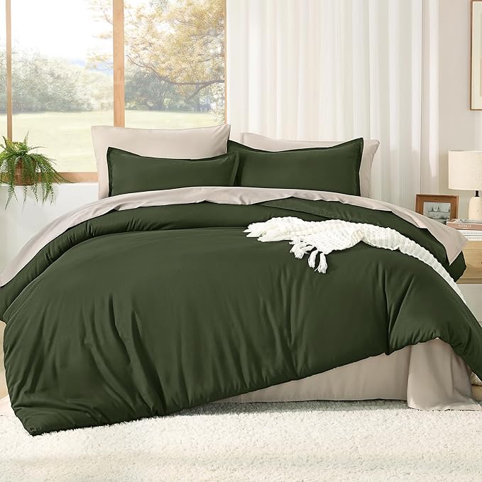 Litanika Comforter Twin Size Set Olive - 5 Pieces Bed in a Bag Twin Beddding Comforter Sets, Plain Lightweight Bed Set with Comforter, Sheets, Pillowcases & Shams