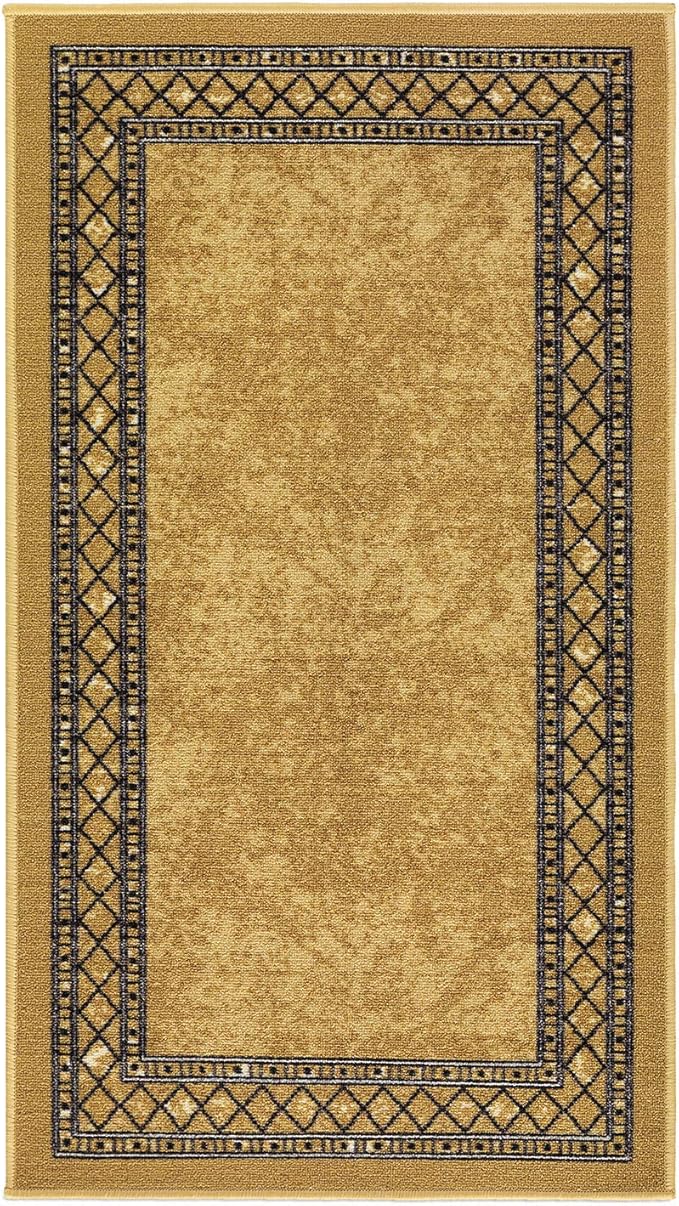 Antep Rugs Alfombras Modern Bordered 2x4 Non-Skid (Non-Slip) Low Profile Pile Rubber Backing Kitchen Area Rugs (Brown, 2'3" x 4')