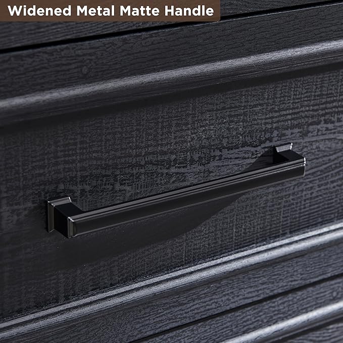 Farmhouse 5 Drawers Dresser Chests for Bedroom,46" Tall Wood Rustic Chest of Drawers with Wide Metal Handle,Natural Texture,Drawer Organizer for Bedroom,Living Room,Hallway and Entryway,Black