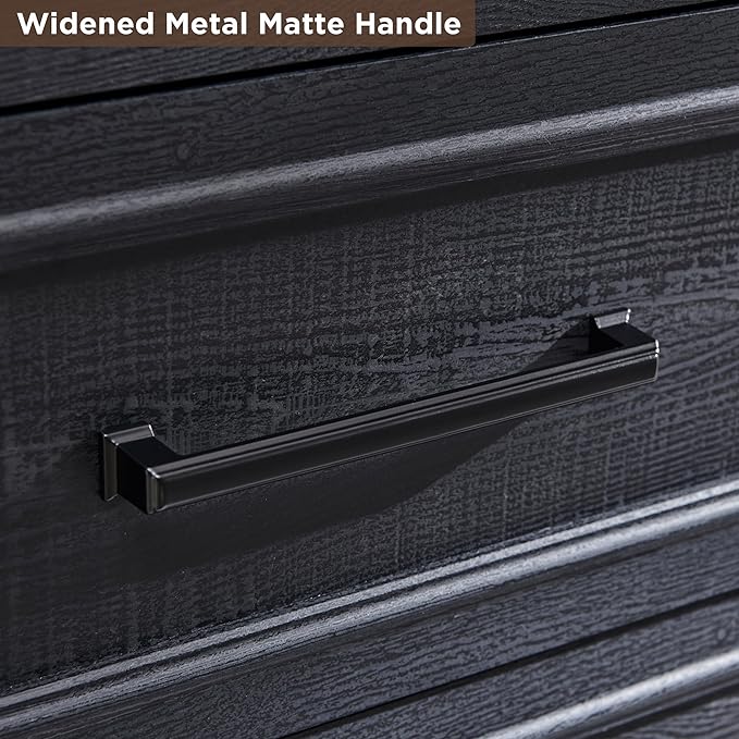 Farmhouse 8 Drawers Dresser Chests for Bedroom,52" Wide Wood Rustic Chest of Drawers with Metal Handle,Natural Texture,Drawer Organizer for Bedroom,Living Room,Hallway and Entryway,Black