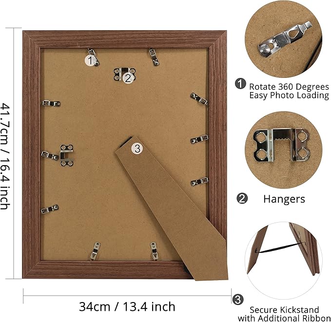 GraduationMall 11x14 Wooden Picture Frames,Display Photos 8x10 with Mat or 11x14 Without Mat,UV Protection Acrylic,Wall or Tabletop Display,Rustic Brown Set of 2