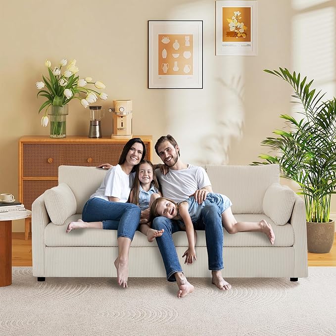 Sofa Set for Living Room Corduroy Couch Sets 3 Seater and Single Chair, Sofas for Apartment and Small Spaces (Beige, Sofa Set)