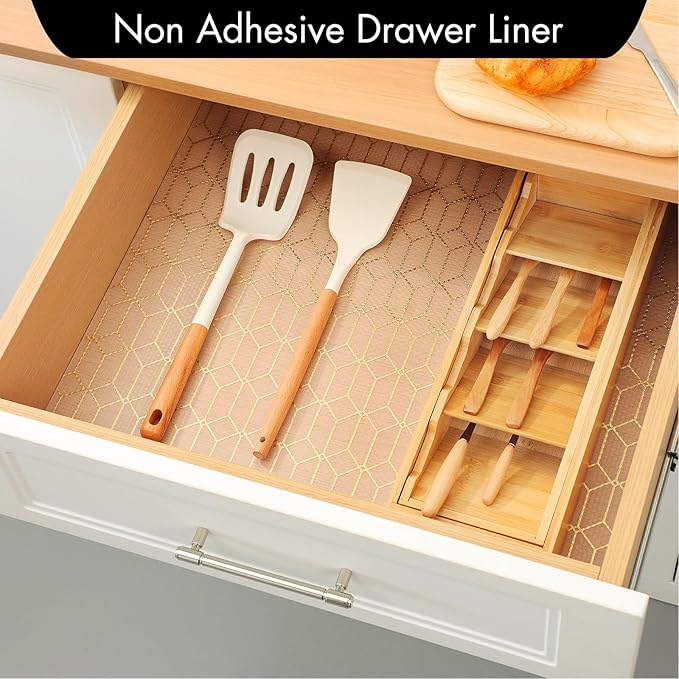 Cooyes Shelf and Drawer Liners for Kitchen Cabinets, Non Adhesive Cabinet Liner, EVA Waterproof Durable Non-Slip Drawer Mats for Shelves, Fridge, Storage, Kitchen Cupboards – Modern Pattern