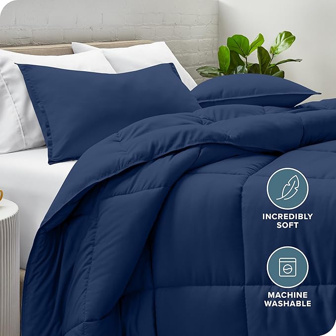 Bare Home Comforter Set - Oversized King Size - Ultra-Soft - Goose Down Alternative - Premium 1800 Series - All Season Warmth (Oversized King, Dark Blue)
