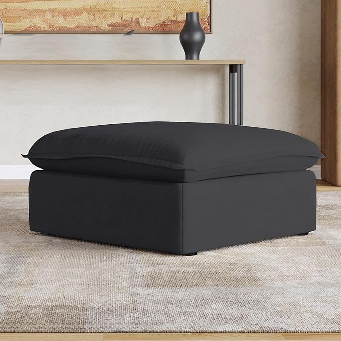 JACH Ottoman Module for Living Room, Storage Ottoman, Cushion Covers Removable, Minimalist Comfy Breathable Footstool Paired with Sofa Couch for Living Room Apartment, Black