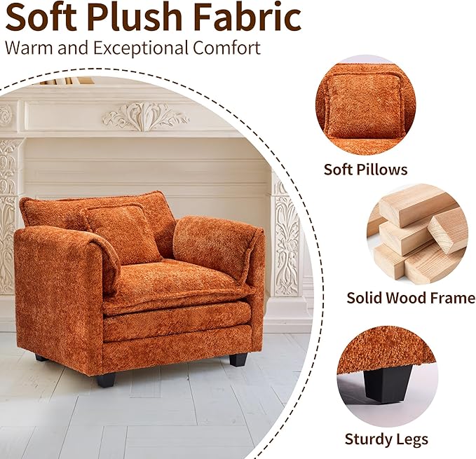 SweetGO corporation 42'' Plush Chaise Lounge Chair Indoor, Single Sofa Accent Chair with Ottoman for Living Room/Bedroom, Modern Couch for Reading