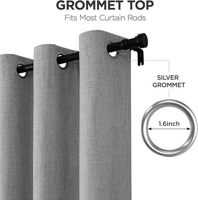 Joydeco Light Grey Blackout Curtains 108 Inches Long, Extra Long Curtains 108 Inch Length 1 Panel for Bedroom, Thermal Insulated Linen Black Out Curtains with Grommets(100x108, Light Grey)