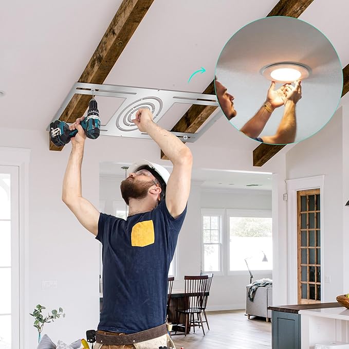 New Construction Mounting Plate, 3-4-6 Inch, LED Recessed Lighting Housing Kits for remodeling, Basement remodeling, Hanging Ceiling and LED Lighting, Shallow Recessed Lighting Housing Plate,10PC