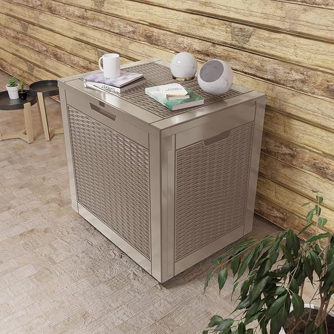 Vixzen 31 Gallon Resin Deck Box, Lockable Outdoor Storage Box for Patio Cushions Storage Furniture,Garden Tools, Pool Supplies, Weatherproof and UV Resistant- Grey