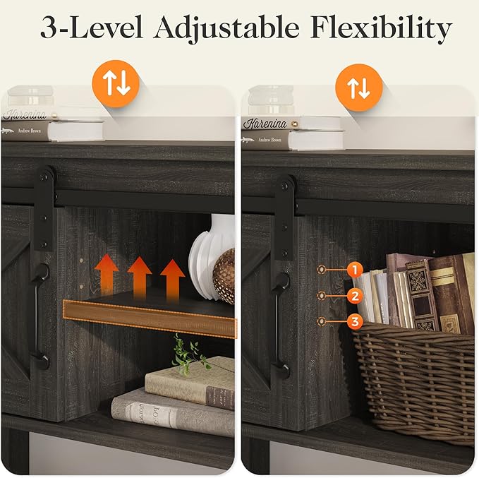 RoyalCraft Console Table with Storage Shelf & Sliding Barn Door, Farmhouse Entryway Table with Storage, 46" Narrow Long Sofa Table, Behind Couch Table, Console Tables for Living Room, Entryway, Foyer