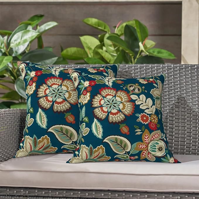 LVTXIII Outdoor Throw Pillow Covers 20 x 20 Inch, Covers ONLY Modern Cute Pattern Decorative Square Toss Pillow Case Pack of 2 for Home Patio Garden Sofa Bed Furniture, Peacock Blue