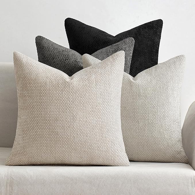 MIULEE Pack of 4 Halloween Couch Throw Pillow Covers 16x16 Inch Neutral Cream/Grey Soft Decorative Chenille Pillow Covers Farmhouse Accent Cushion Covers for Boho Home Decor Sofa Bedroom Living Room