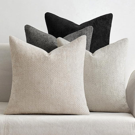 MIULEE Pack of 4 Halloween Couch Throw Pillow Covers 16x16 Inch Neutral Cream/Grey Soft Decorative Chenille Pillow Covers Farmhouse Accent Cushion Covers for Boho Home Decor Sofa Bedroom Living Room