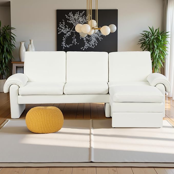 94.1" Sectional Couch, Convertible Futon Sofa Bed with Reversible Chaise Lounge, Sectional Couches for Living Room and Office, Beige