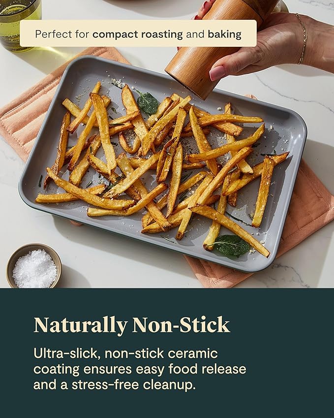 Caraway Nonstick Ceramic Small Baking Sheet (9x13”) – Non-Toxic, PTFE & PFOA Free – Oven Safe – Aluminized Steel Core – Mini Sheet Pan for Baking, Roasting & More - Perracotta