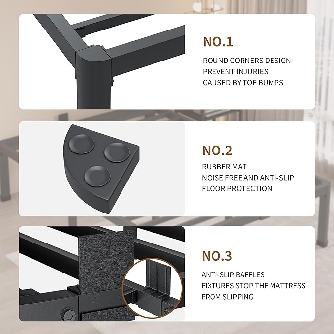 MAF 18 Inch Twin XL Bed Frames with Round Corner Legs Mattress Slide Stopper No Box Spring Needed Heavy Duty Metal Platform Bed Frame Under-Bed Storage Space, 3000 LBS Steel Slats Support