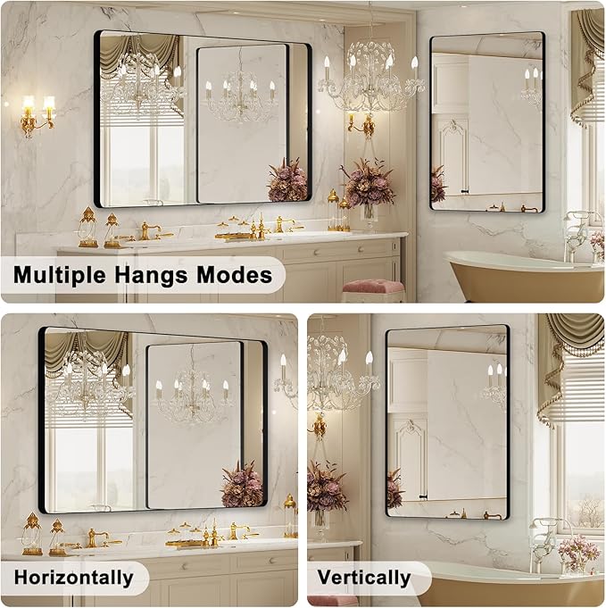 Bathroom Mirrors for Over Sink,60x36Inch Vanity Mirrors for Wall,Black Metal Frame Rectangle Mirrors for Bathroom Vertically Restroom,Hangs Horizontally or Farmhouse