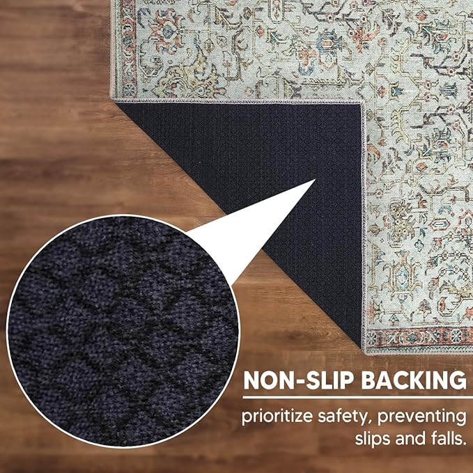 Keen Home Design 9x12 Rug - Machine Washable Area Rug with Non-Slip Backing, Ideal for Living Room, Dining Room, Bedroom - Vintage, Easy Clean, Durable, Low Pile Rug - (9' x 12')