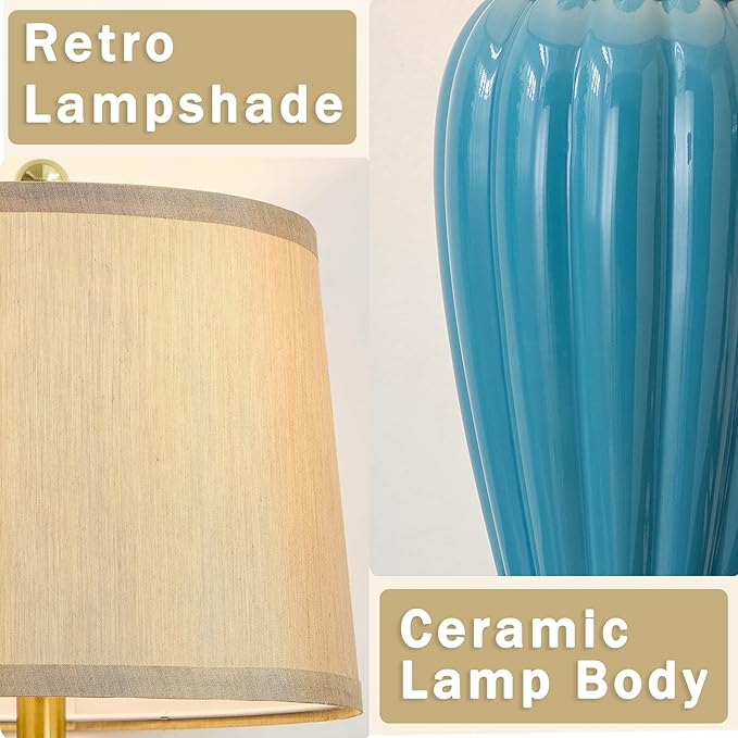 Living Room Lamps Set of 2, 25.5" Touch Lamps for Nightstand with USB A+C Ports, Modern Farmhouse Table Lamp for Bedroom, 2 Bulbs Included