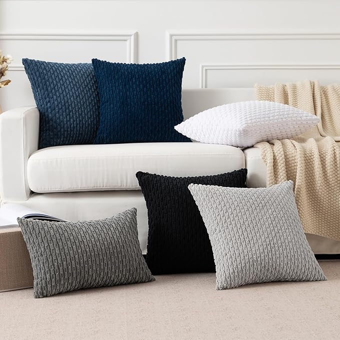 Kevin Textile Set of 2 Super Soft Striped Corduroy Velvet Decorative Euro Throw Pillow Sham Cushion Cover for Bed 20x20 Inch(50cm) Light Grey