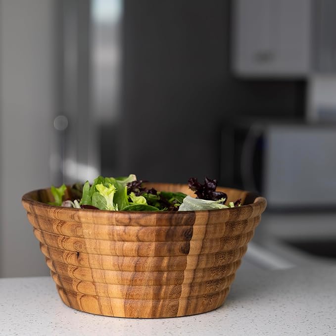 Ironwood Gourmet Acacia Wood Beehive Salad Bowl, Large 12" Fruit and Salad Serving Bowl