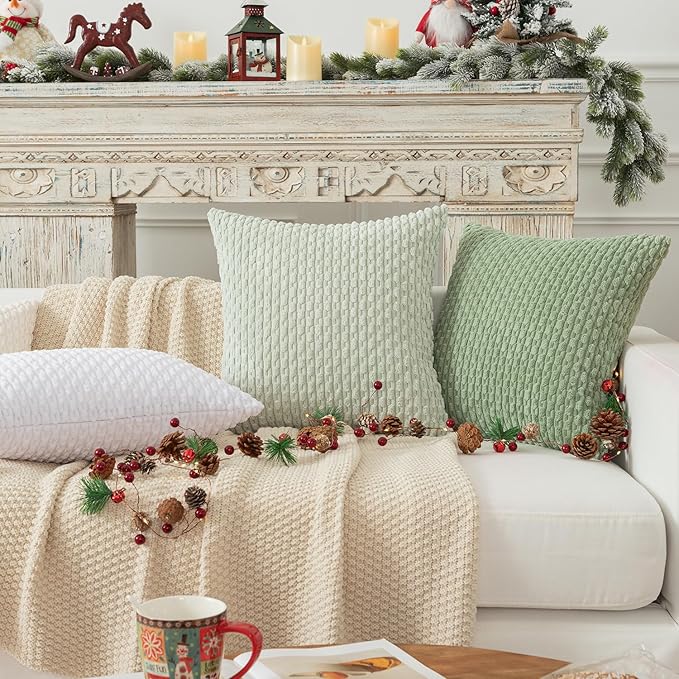 Kevin Textile 2 Packs Pure White Decorative Throw Pillow Covers 26x26 Inch for Living Room Couch Bed Sofa Rustic Farmhouse Boho Home Decor Soft Striped Corduroy Square Cushion Case 66x66 cm