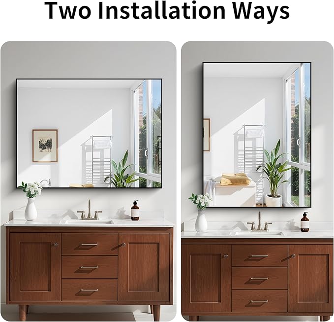 KOCUUY Bathroom Mirror Black,48x36 inch Rectangle Wall Mirror with Metal Frame, Black Vanity Mirror Modern Home Decor for Bathroom, Living Room, Farmhouse, Entryway, Hang Horizontal/Vertical