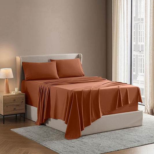 Nestl Bed Sheets Set - 4Pc California King, Microfiber, Ultra Soft, Breathable, Lightweight, Snug Fit, Rust