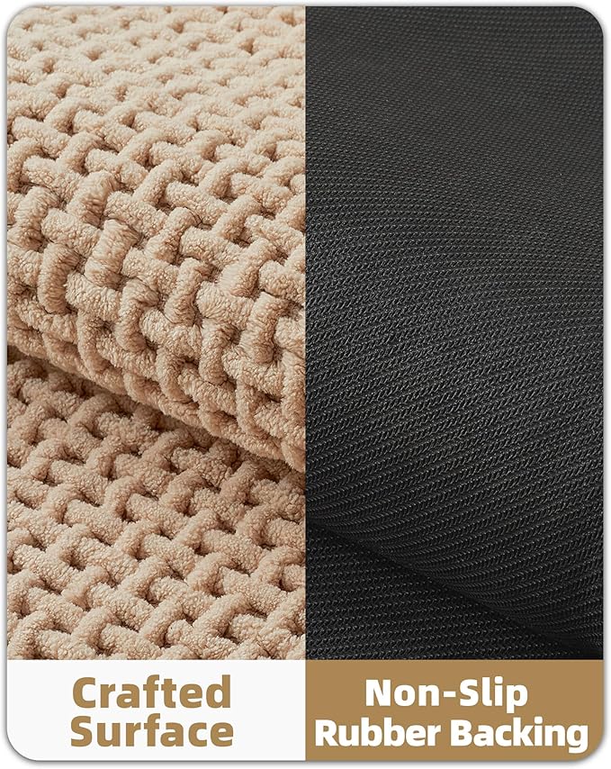 Color&Geometry Ultra Soft Chenille Bathroom Rugs Non Slip Rubber Backing, Machine Washable, Super Absorbent Floor Mat for Bathroom, Bathtub & Shower, Quick Dry Beige Large Bath Mat, 23.5"x35.5"