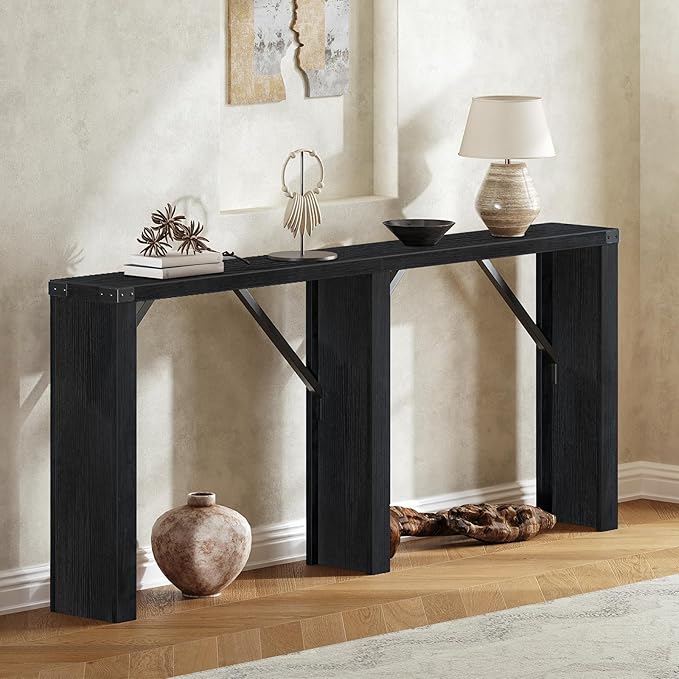 Console Table, 63" Long Behind Couch Sofa Table, Entryway Table, Farmhouse Console Table for Narrow Spaces, Hallway, Living Room, Black CT30BB