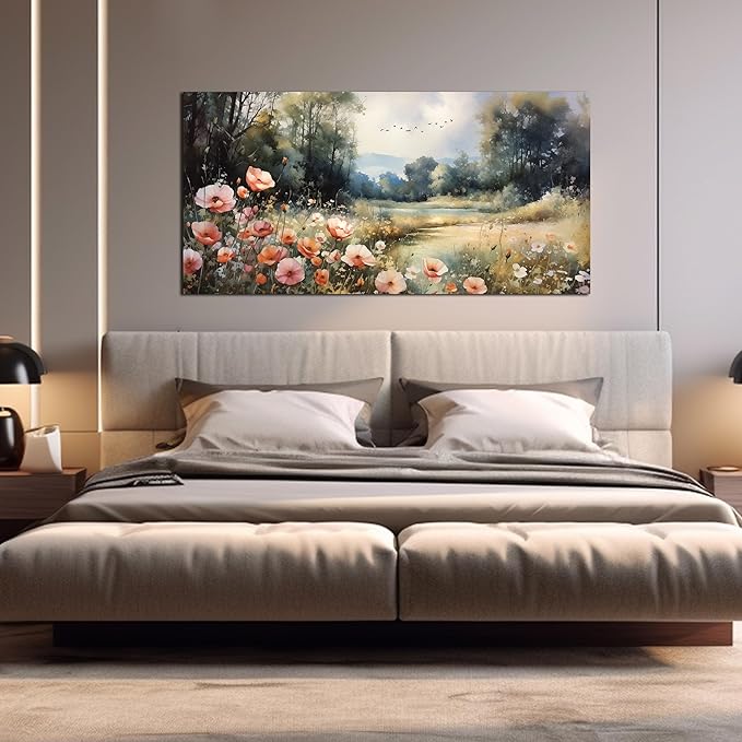 Large Artwork Canvas Wall Art for Living Room Bedroom Decor Wall Painting Modern Country Road Main Picture Image Decorative Painting with Frame Can be Directly Hung Decor Size 24x48 D