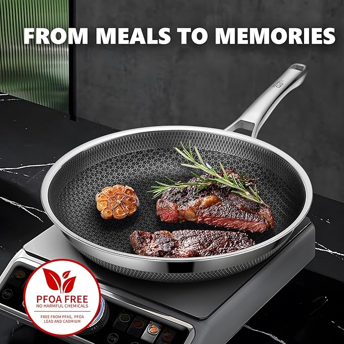 Non Stick Frying Pans 12 inch, Hybrid Frying Pans Nonstick,non stick Stainless Steel Skillets, Dishwasher and Oven-Safe Chef Pan, Induction Compatible Cooking Pan, PFOA Free Cookware