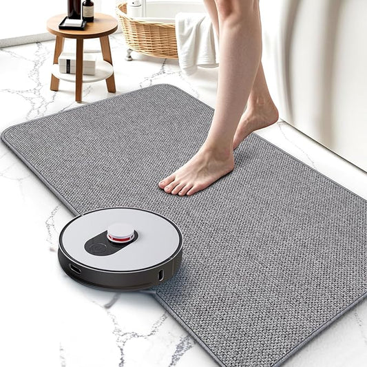 Upgraded Thin Bathroom Rugs, Bath Mat Super Absorbent, Bath Rugs Rubber Backing Non-Slip, Quick Dry Machine Washable, Cozy Cloth Bathroom Mat fit Under Door/Sink/ Bathtub/Shower/Kids 20''x24''-Gray