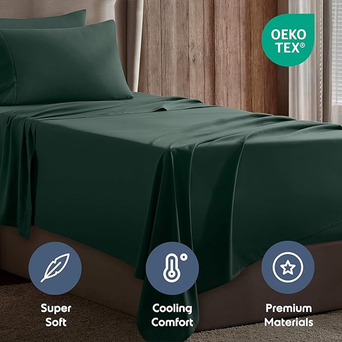 Nestl Twin Sheet Set - 1800 Ultra-Soft Microfiber Twin Bed Sheets - Double Brushed - Deep Pockets - Easy Fit - Extra Soft - 3 Piece Set - Bedding Sheets & Pillowcases (Twin, Forest Green)