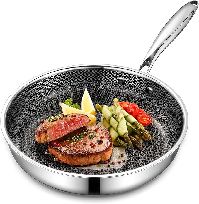 Nonstick 10 Inch Frying Pan, Hybrid Frying Pans Nonstick Stainless Steel Skillets Skillet with Stay-Cool Handle, Dishwasher & Oven Safe, PFOA Free Cookware Compatible with All Cooktops