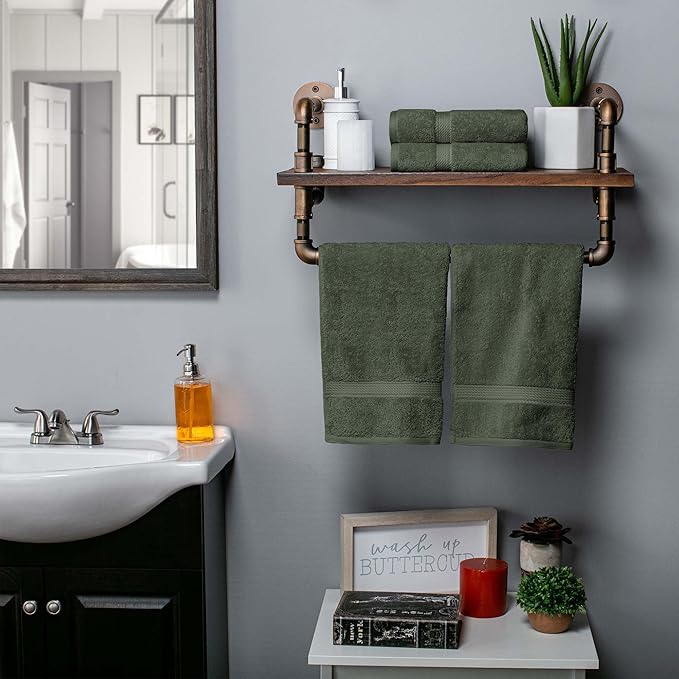 Superior Egyptian Cotton Pile Hand Towel Set of 4, Ultra Soft Luxury Towels, Thick Plush Essentials, Absorbent Heavyweight, Guest Bath, Hotel, Spa, Home Bathroom, Shower Basics, Forest Green