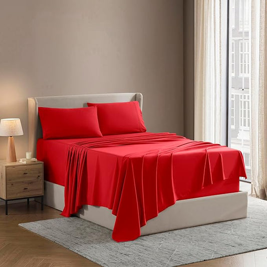Nestl California King Sheet Set - 1800 Ultra-Soft Microfiber Cal King Bed Sheets - Double Brushed - Deep Pockets - Easy Fit - 4 Piece Set - Bed Sheets (California King, Red)