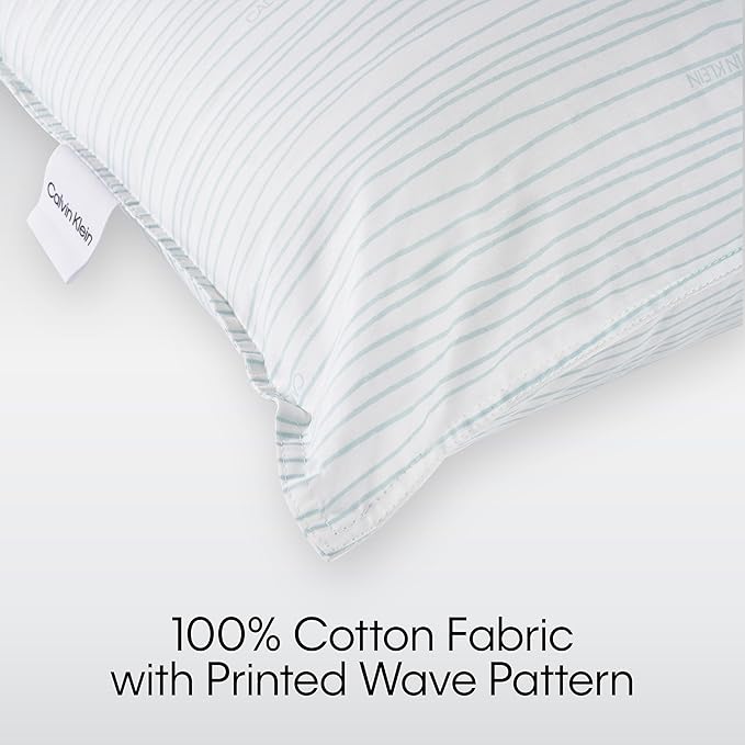 Calvin Klein Wave Print 20" x 28" Standard/Queen Size Set of 2 Bed Pillows for Sleeping, White