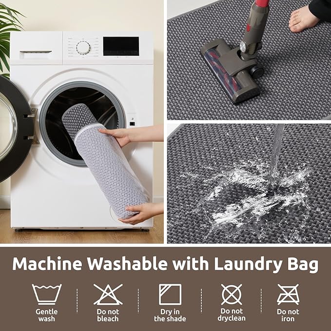 AMOAMI Chenille Bath Mat Super Absorbent Bathroom Mat Quick Dry Bath Mats for Bathroom Rubber Backed Bathroom Rugs Non Slip Washable Fit Under Door, Front of Bathtub, Sink, Darkgrey&LIGHTGREY 17"x24"