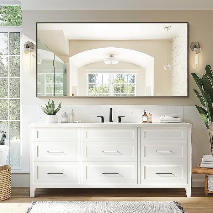 Bathroom Vanity Mirror for Wall, 60" x 30" Metal Framed Rectangular Bathroom Wall Mirror for Over Sink, HD Shatterproof Glass, Hangs Horizontally or Vertically(Black)