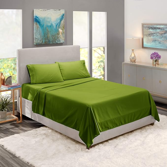 Nestl Full XL Sheet Set - Luxury 1800 Ultra-Soft Microfiber Full Extra Long Bed Sheets - Double Brushed - Deep Pockets - Easy Fit - 4 Piece Set - Bedding Sheets & Pillowcases (Full XL, Calla Green)