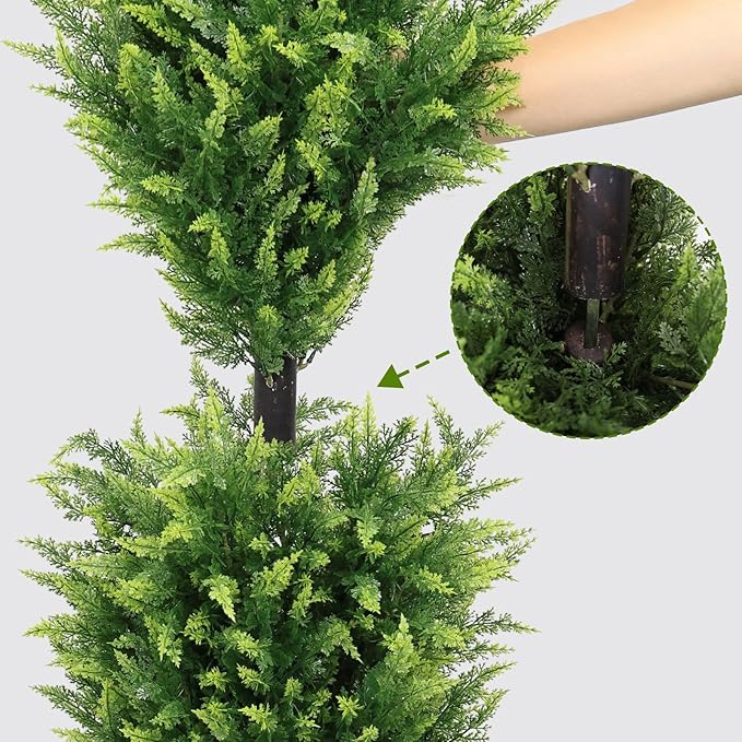THE BLOOM TIMES 5FT Tall Artificial Cedar Topiary Trees Set of 2, UV Resistant Large Faux Cypress Evergreen Plants for Outdoor Planters, Realistic Fake Bushes & Shrubs for Front Porch Christmas Decor