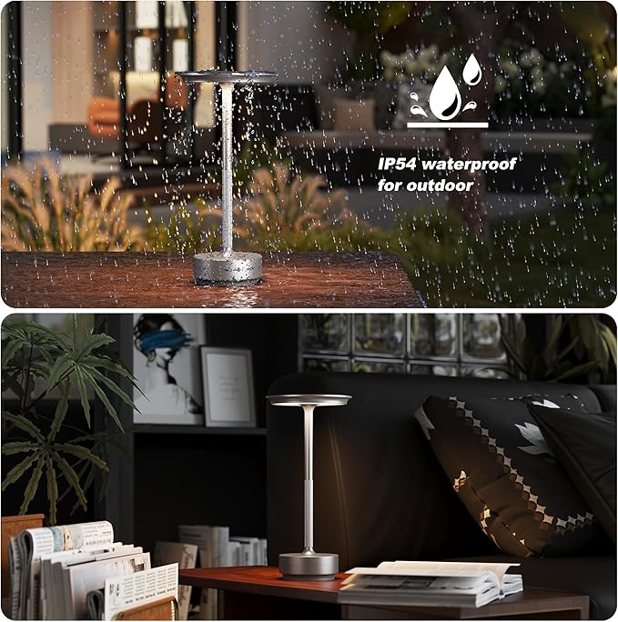 Rechargeable Cordless Table Lamps, Portable 5000mAh Battery Table Light, 3 Color Stepless Dimming LED Table Light with Memory Function, for Outdoor/Dinner/Patio/Restaurant.(Silver)