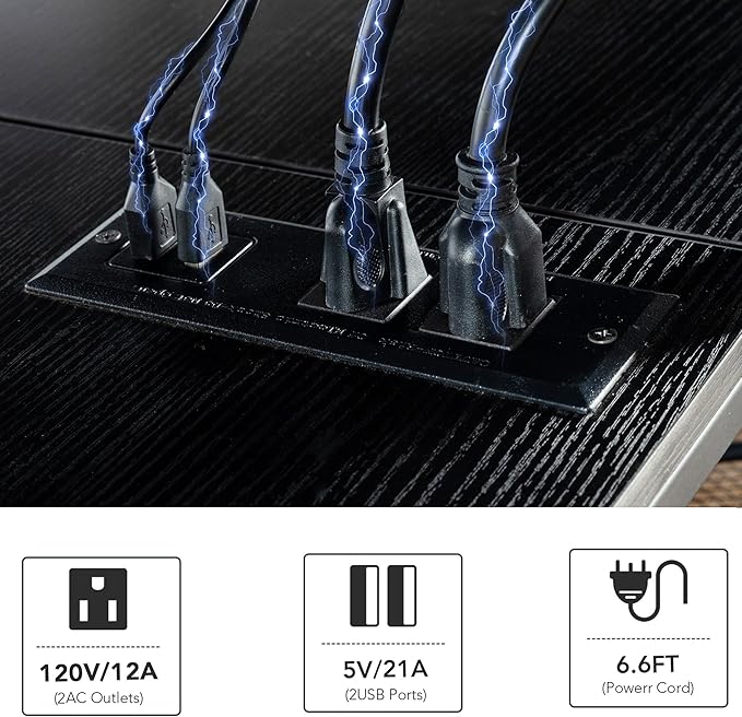 Clikuutory Modern Black 63 inch Metal TV Stand with LED Lights and Power Outlets for 40 50 55 60 65 70 Inch TVs, 3 Tier Television Stands with Entertainment Center and Storage for Living Room, Bedroom