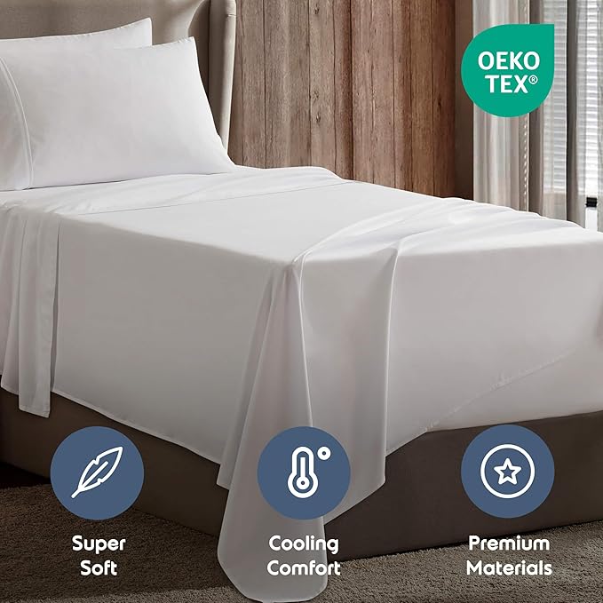 Nestl Twin XL Sheet Set - College Dorm Size - Luxury 1800 Ultra-Soft Microfiber Twin Extra Long Bed Sheets - Deep Pockets - Easy Fit - Extra Soft - 3 Piece Set (Twin XL, White)