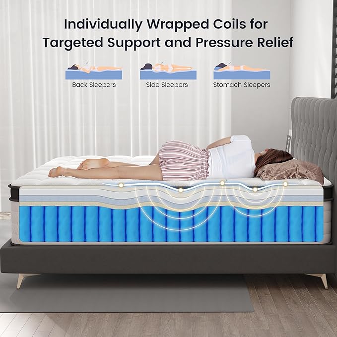 Full Size Mattress, 12 Inch Hybrid Full Mattress, Medium Firm, Memory Foam and Pocket Springs, Pressure Relief, Bed in Box