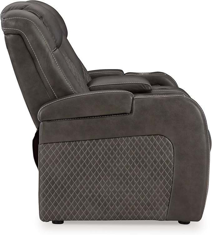 Signature Design by Ashley Fyne-Dyme Contemporary Power Reclining Loveseat with Console, USB Charging Ports and Adjustable Headrest, Gray