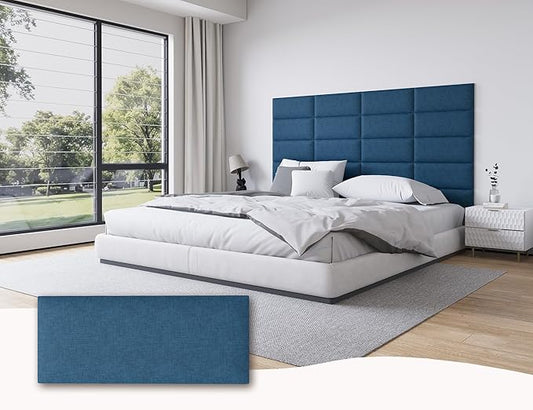 Peel and Stick Headboard for Queen Bed, 9PCS Upholstered Tufted Panels, Wall Mounted Headboard for Adjustable Bed, Bedroom Interior Decor, 10"x24" Each, Dack Blue